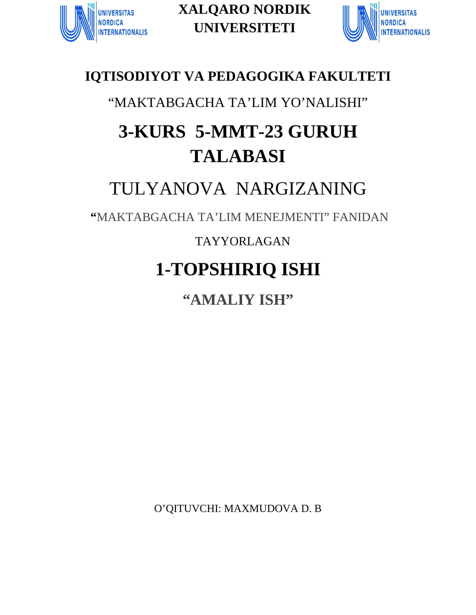 Maktabgacha Ta'lim Menejmenti 1
