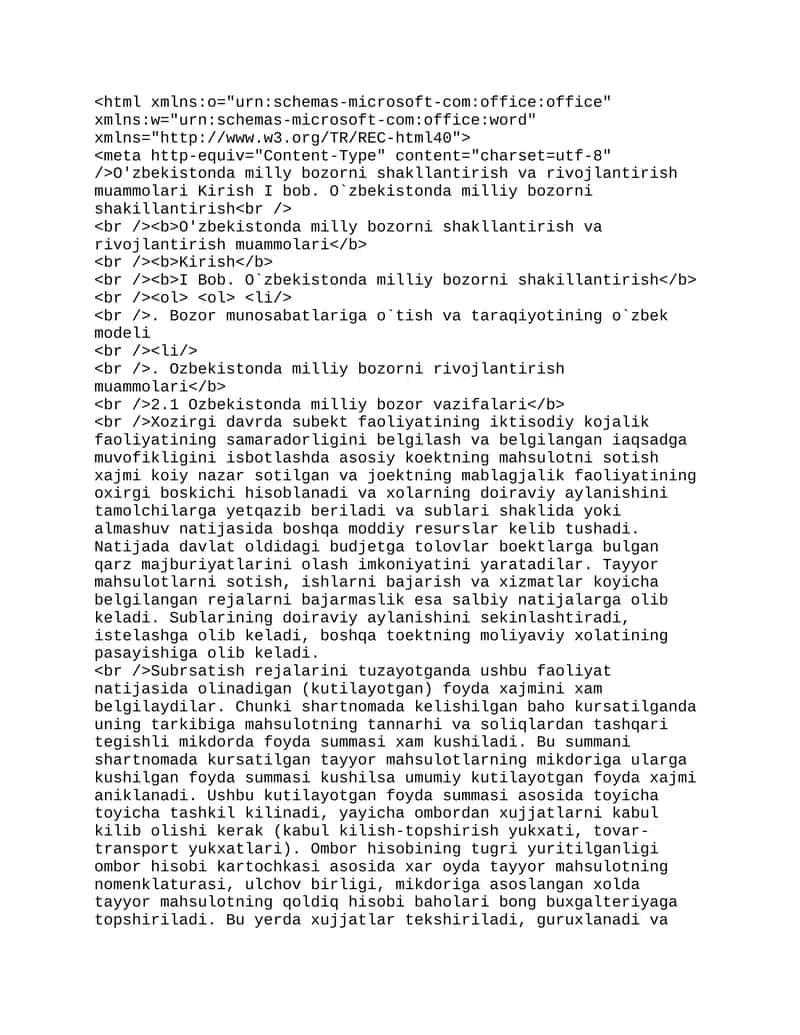O'zbekistonda milly bozorni shakllantirish va rivojlantirish muammolari 1