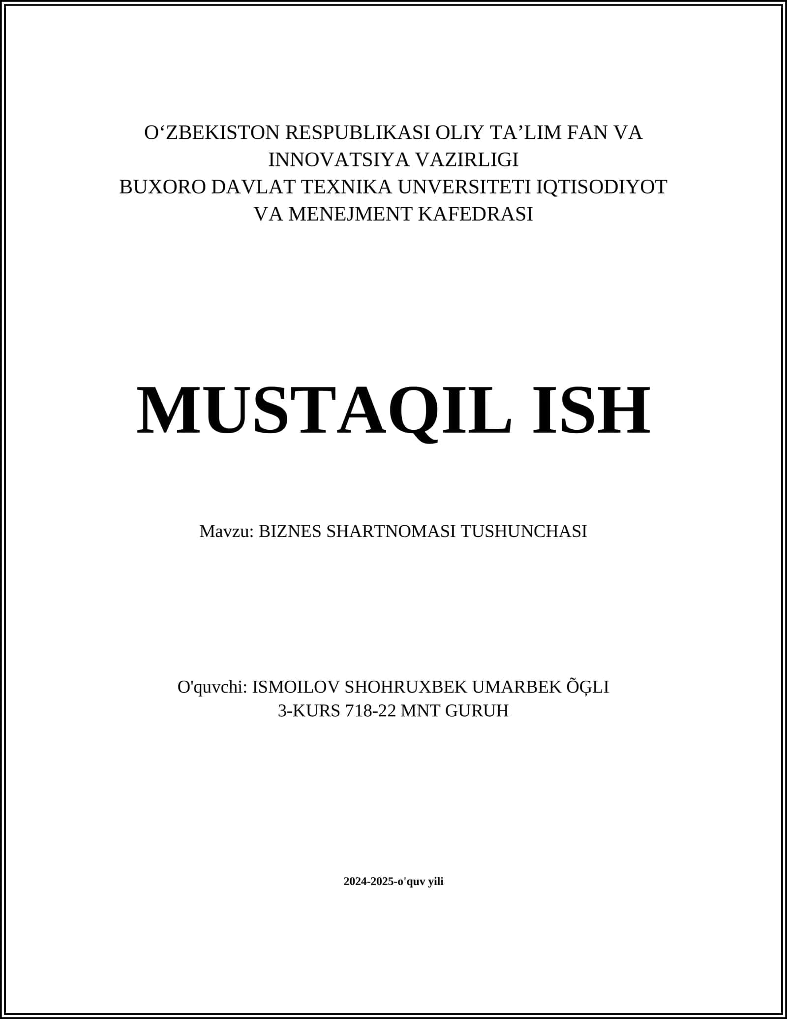 BIZNES SHARTNOMASI TUSHUNCHASI 1
