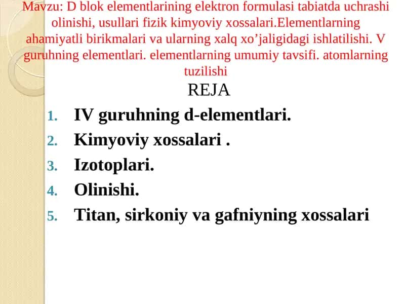 IV guruhning d-elementlari 1