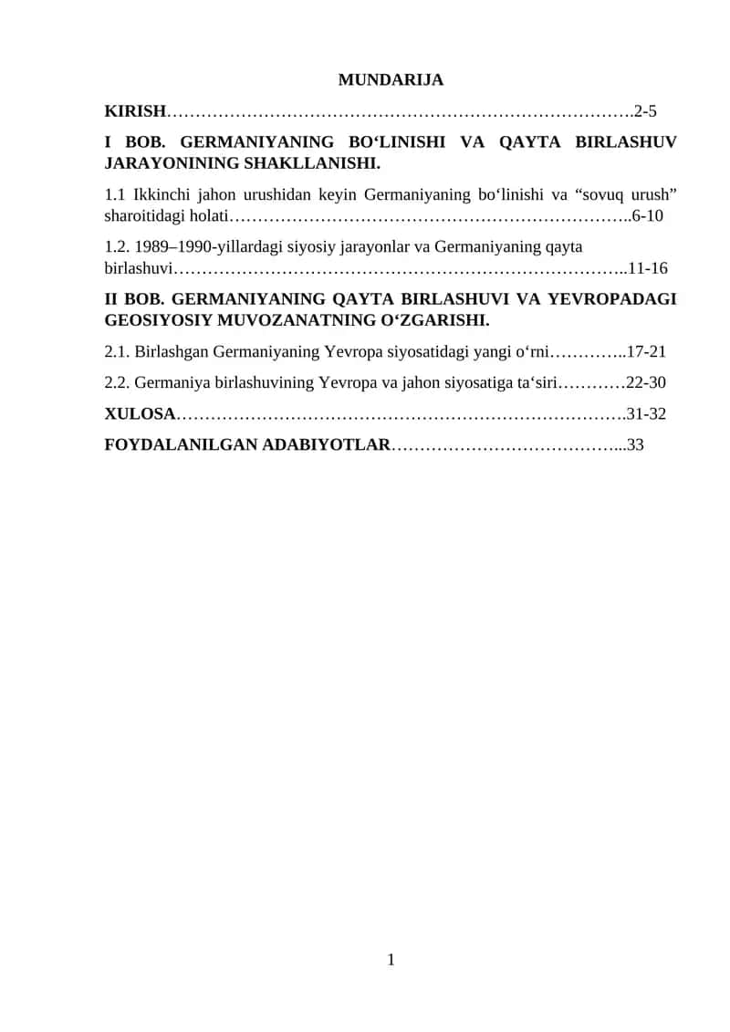 Germaniyaning qayta birlashuvi va Yevropadagi geosiyosiy muvozanat 1