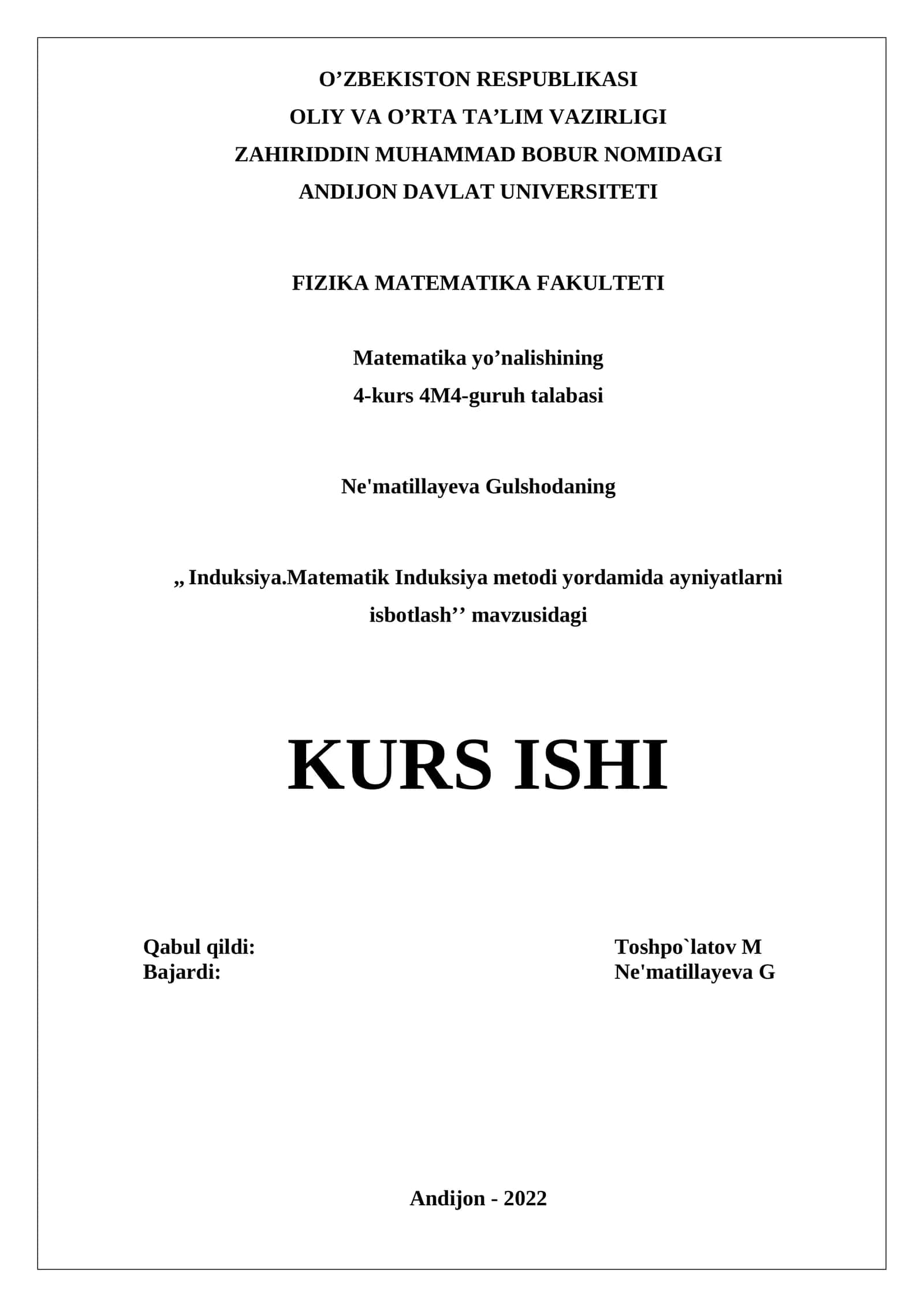 Matematika Induksiya Metodi Yordamida Ayniyatlarni Isbotlash 1