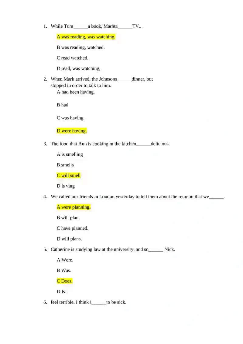 Verb Tenses Practice Questions