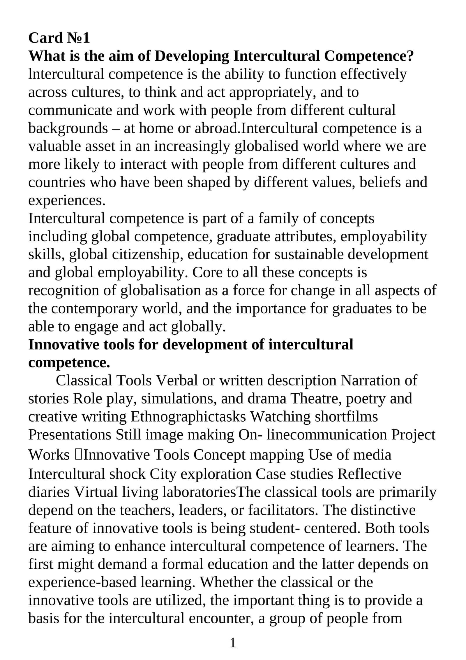 Innovative tools for development of intercultural competence 1