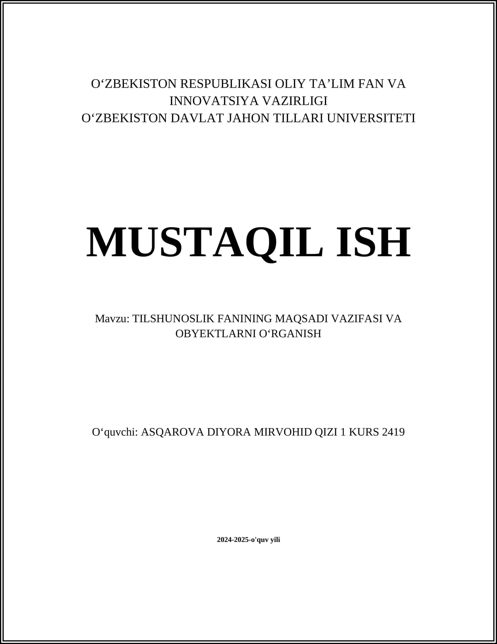 TILSHUNOSLIK FANINING MAQSADI VAZIFASI VA OBYEKTLARNI OʻRGANISH 1
