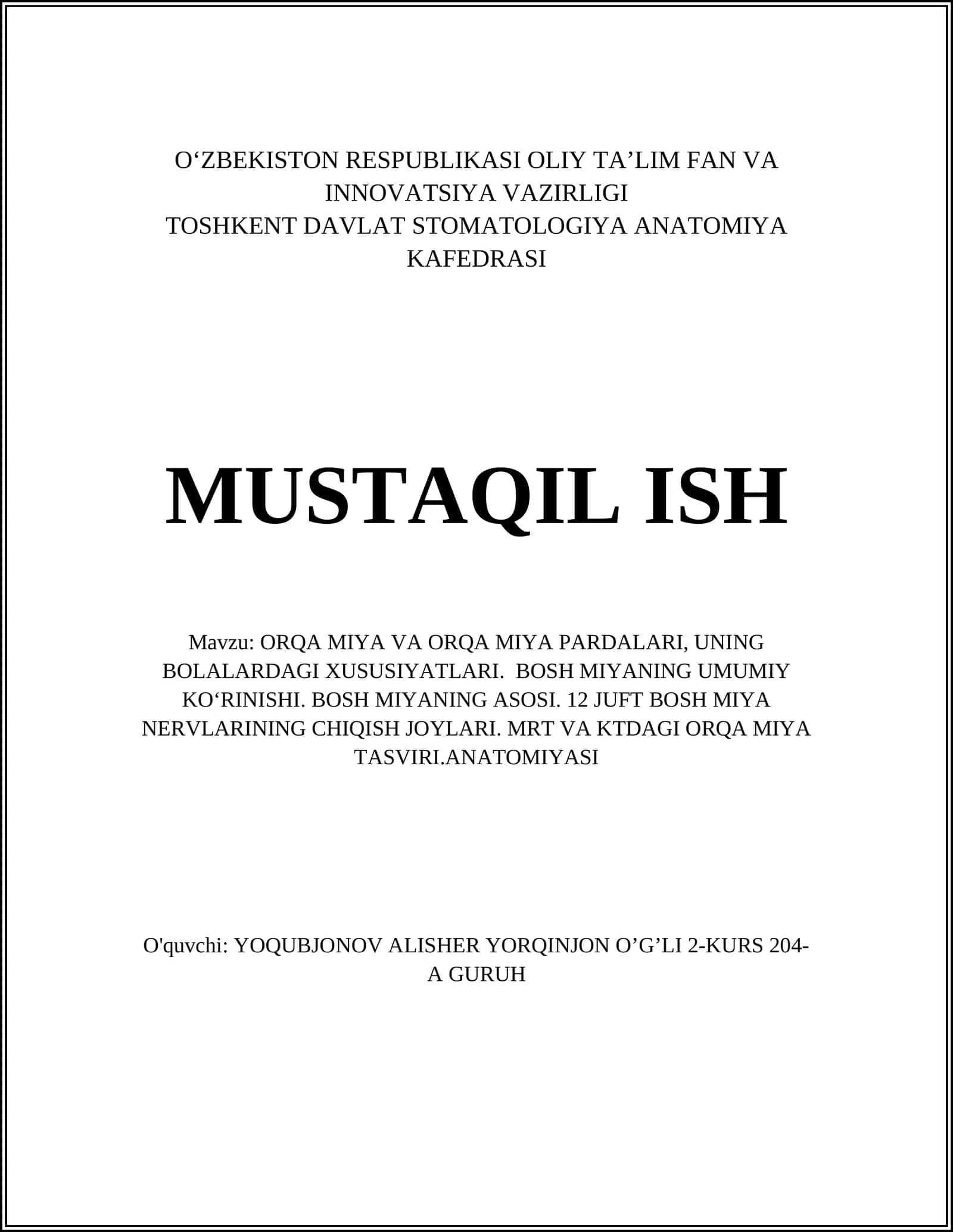 ORQA MIYA ANATOMIYASI 1