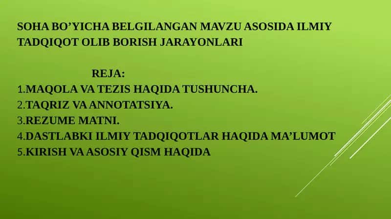 Soha bo’yicha belgilangan mavzu asosida ilmiy tadqiqot olib borish jarayonlari 1