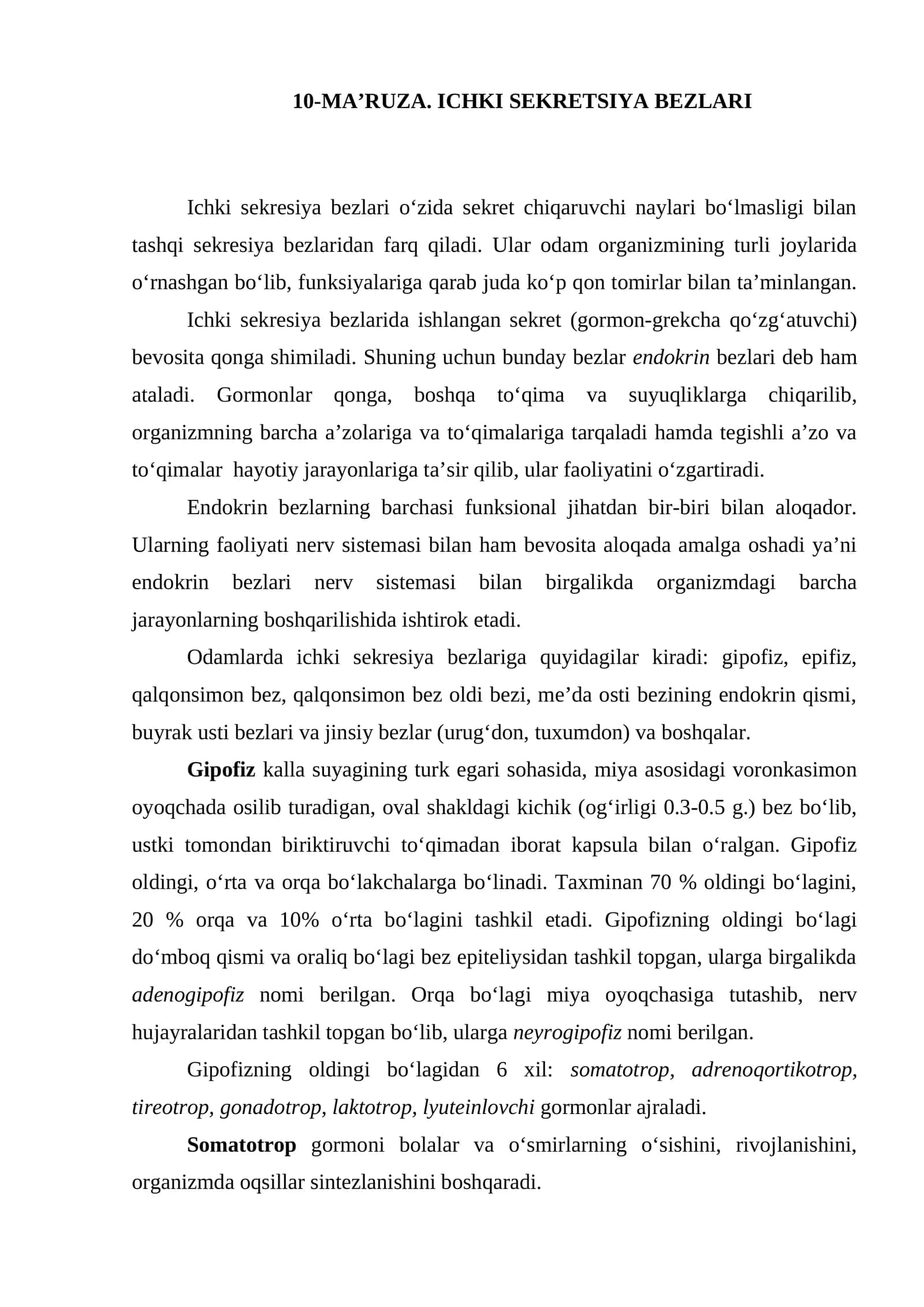 10-MA’RUZA. ICHKI SEKRETSIYA BEZLARI 1
