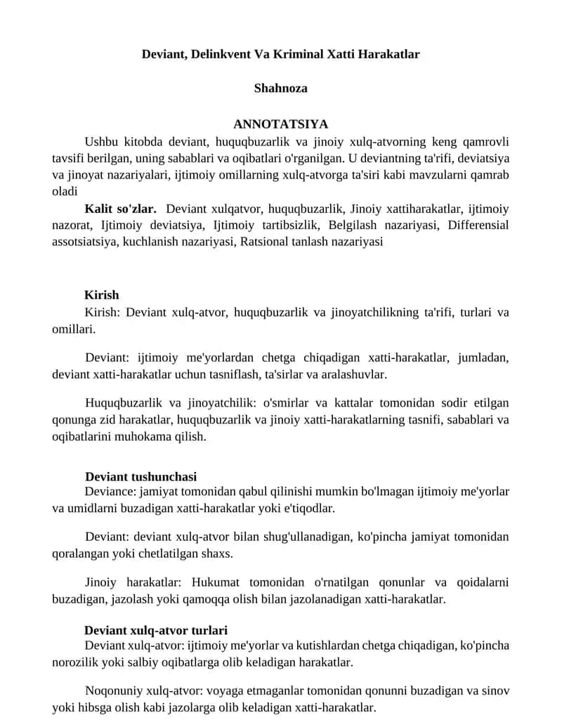 Deviant, Delinkvent Va Kriminal Xatti Harakatlar 1