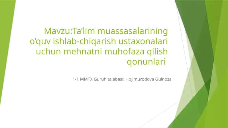 Mehnatni muhofaza qilish ustaxonalari uchun qonunlar 1
