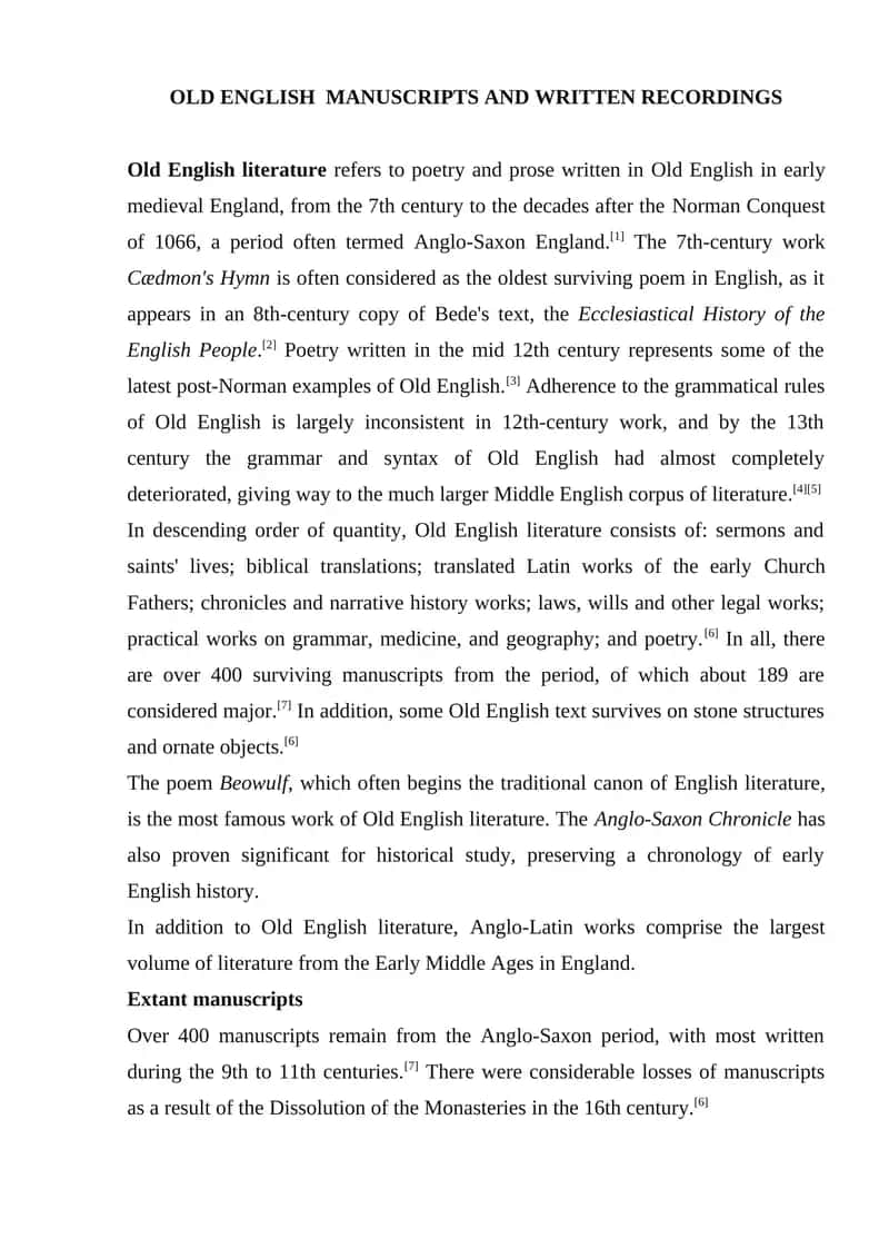 Old English Manuscripts and Written Recordings 1