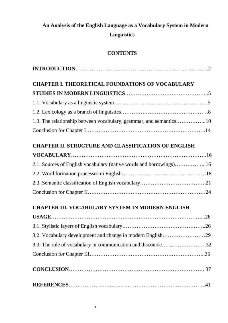 An Analysis of the English Language as a Vocabulary System in Modern Linguistics 1