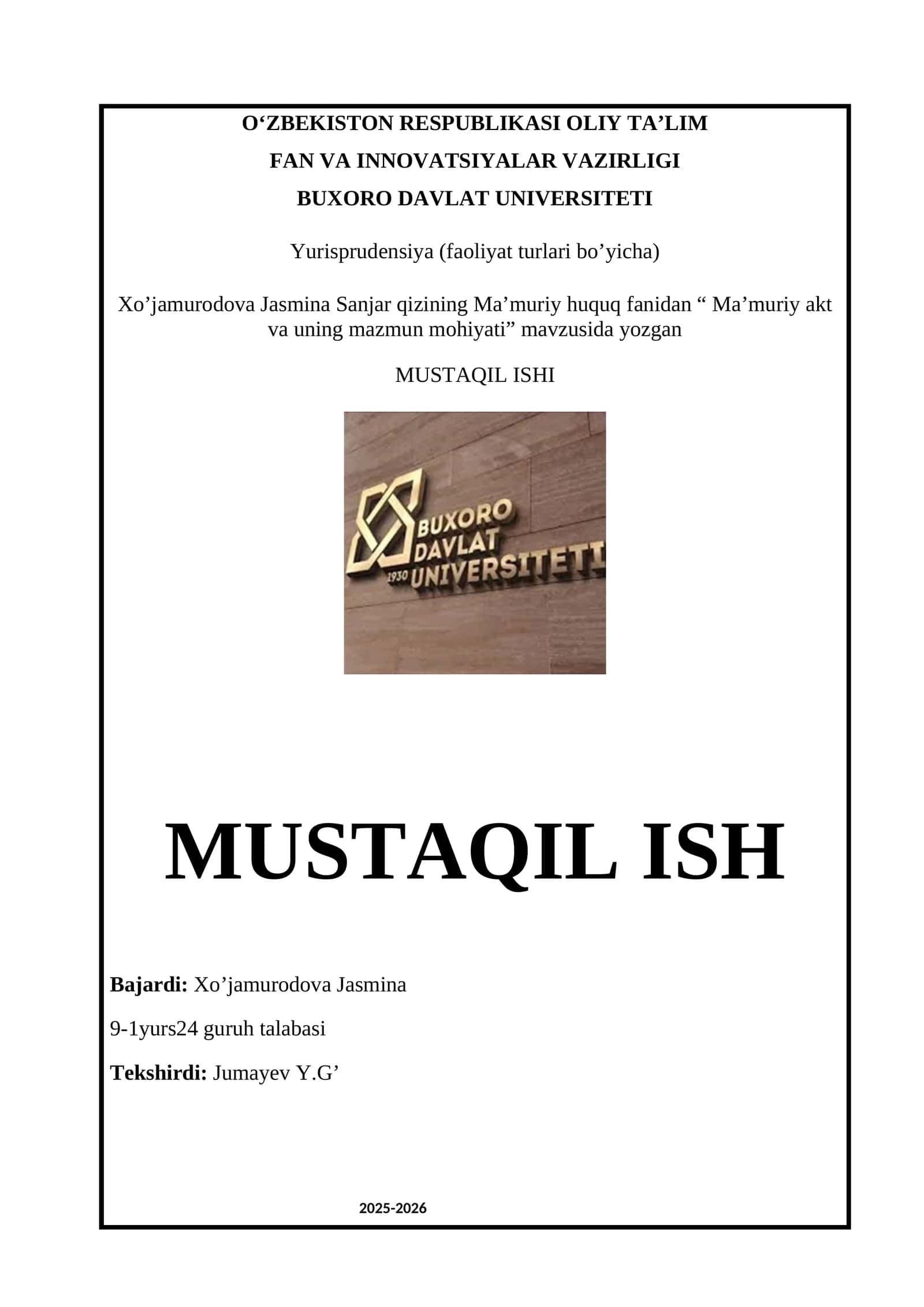 Ma’muriy akt va uning mazmuni hamda mohiyati 1