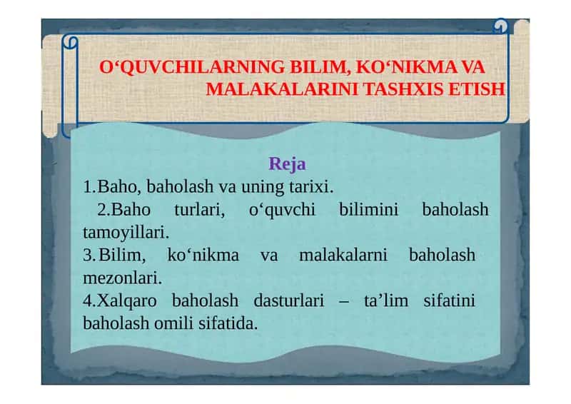 O‘QUVCHILARNING BILIM, KO‘NIKMA VA MALAKALARINI TASHXIS ETISH 1
