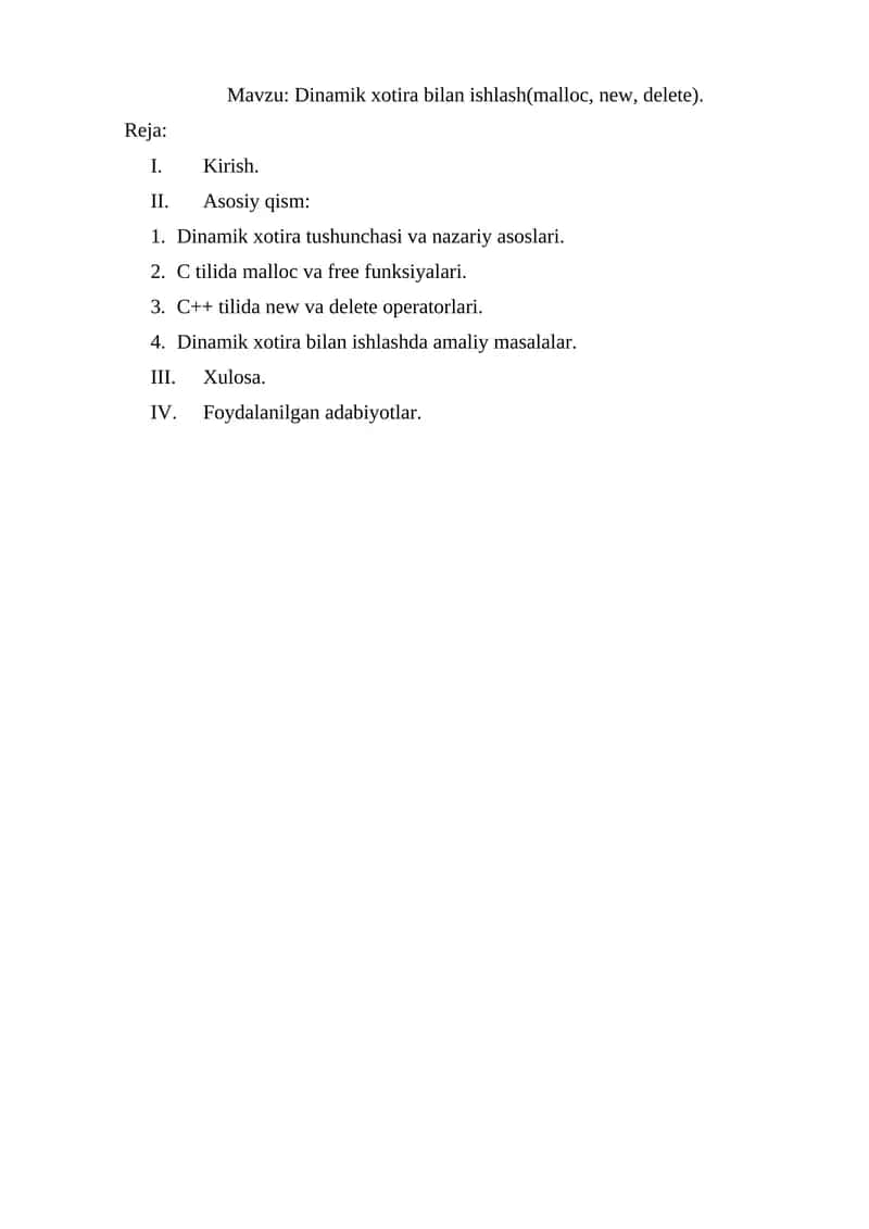 Dinamik xotira bilan ishlash 1