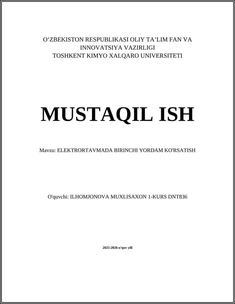 ELEKTRORTAVMADA BIRINCHI YORDAM KO'RSATISH 1
