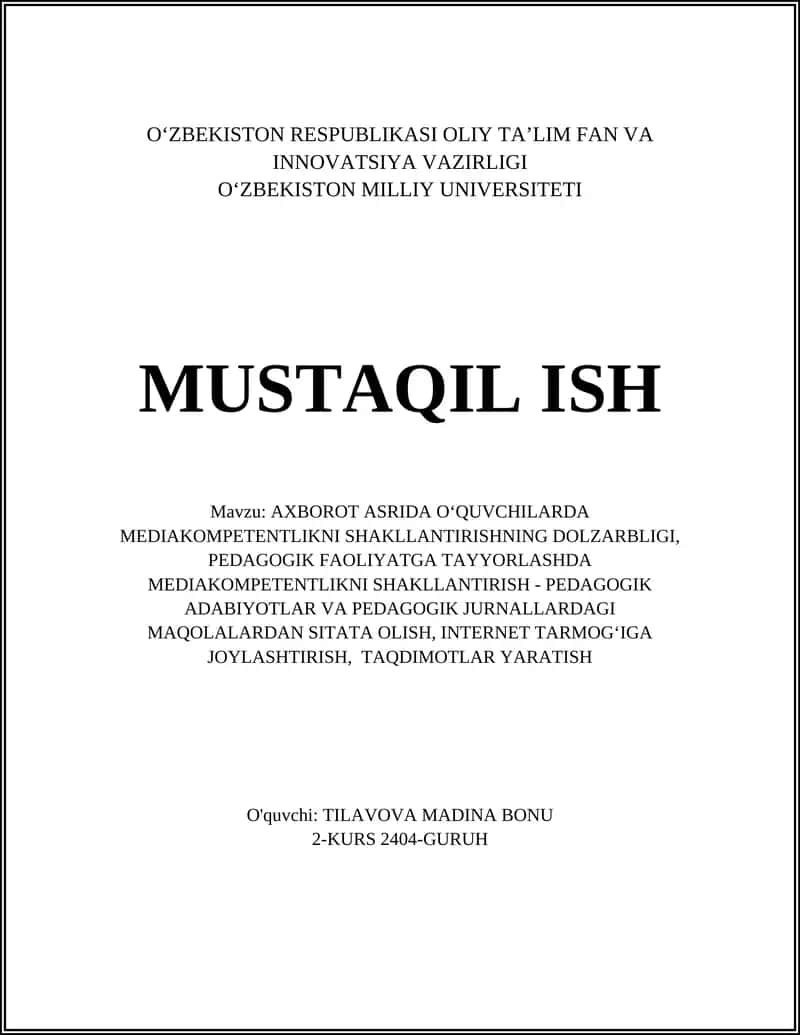 AXBOROT ASRIDA O‘QUVCHILARDA MEDIAKOMPETENTLIKNI SHAKLLANTIRISHNING DOLZARBLIGI, PEDAGOGIK FAOLIYATGA TAYYORLASHDA MEDIAKOMPETENTLIKNI SHAKLLANTIRISH - PEDAGOGIK ADABIYOTLAR VA PEDAGOGIK JURNALLARDAGI MAQOLALARDAN SITATA OLISH, INTERNET TARMOG‘IGA JOYLASHTIRISH, TAQDIMOTLAR YARATISH 1