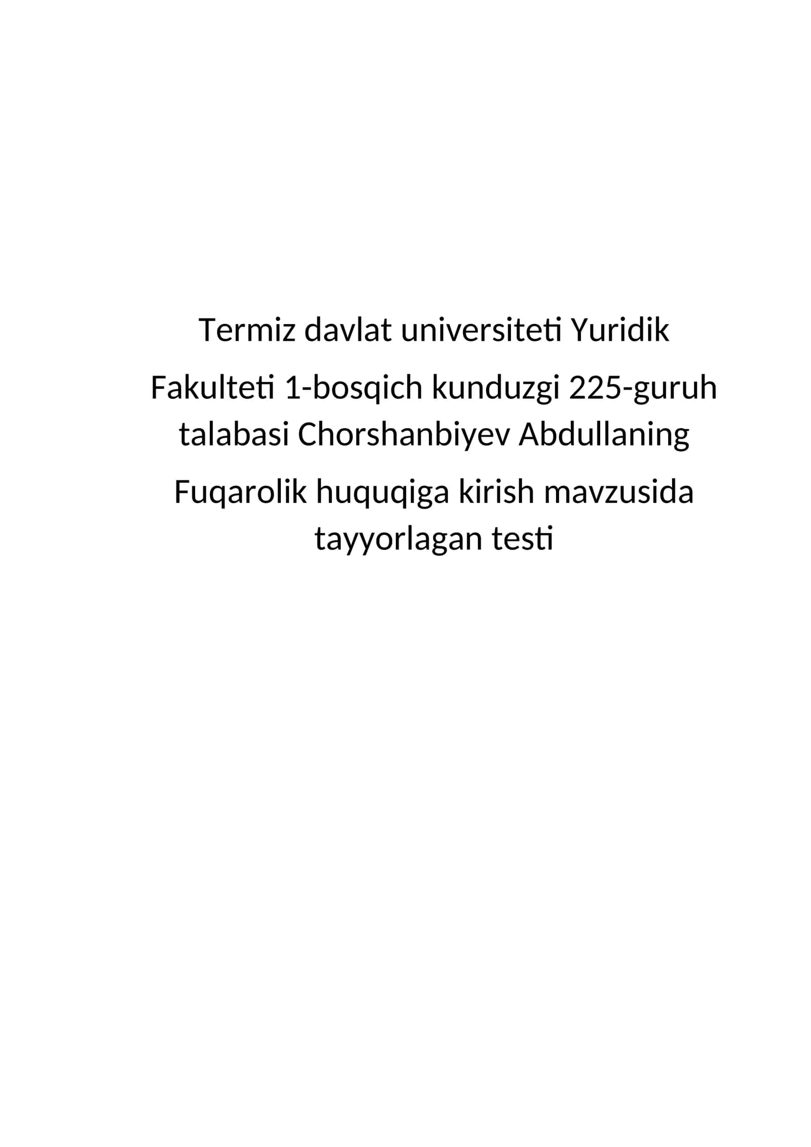 Davlat fuqarolik huquqiy munosabatlarining subyekti sifatida 1