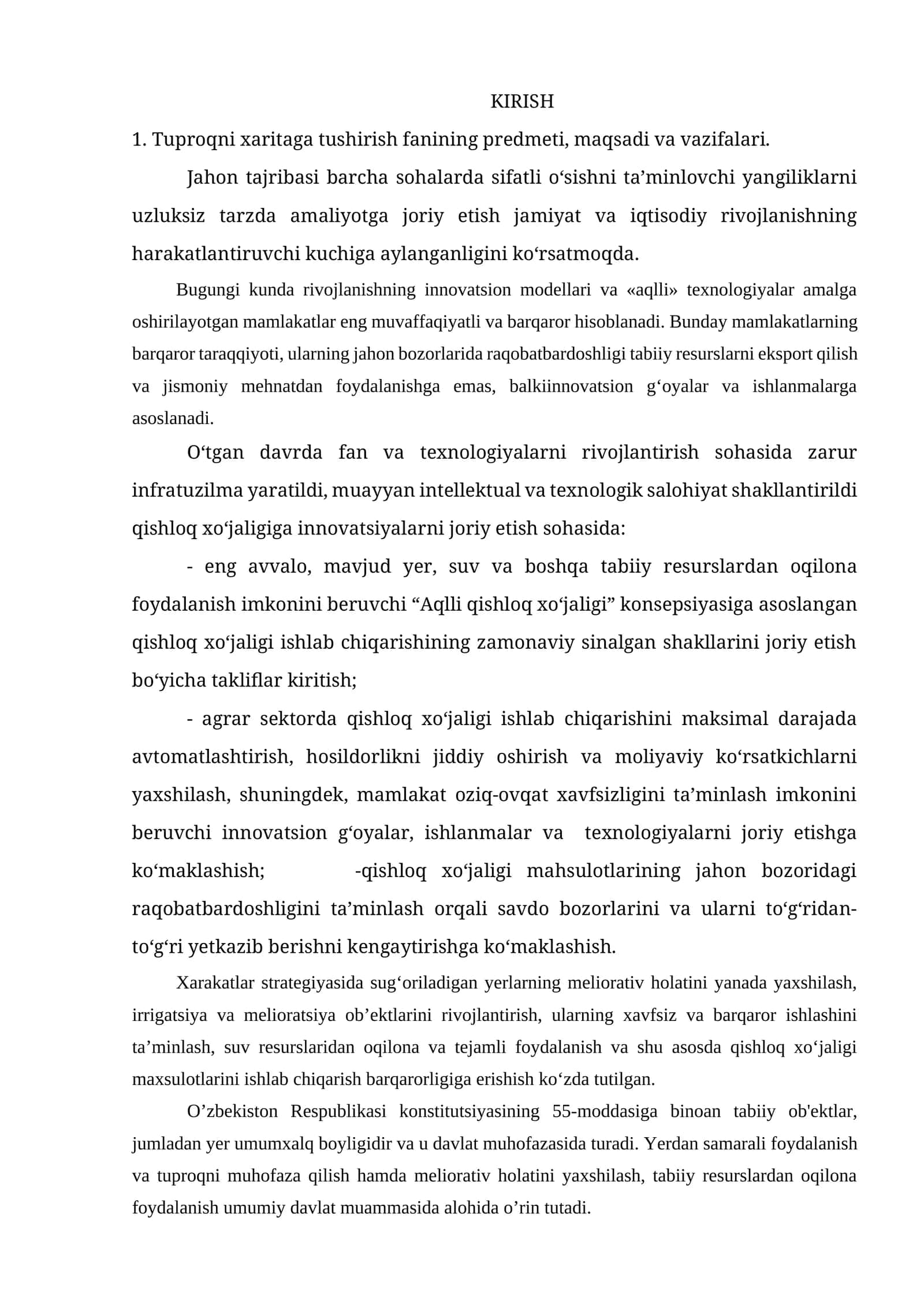Tuproqni xaritaga tushirish fanining predmeti, maqsadi va vazifalari 1
