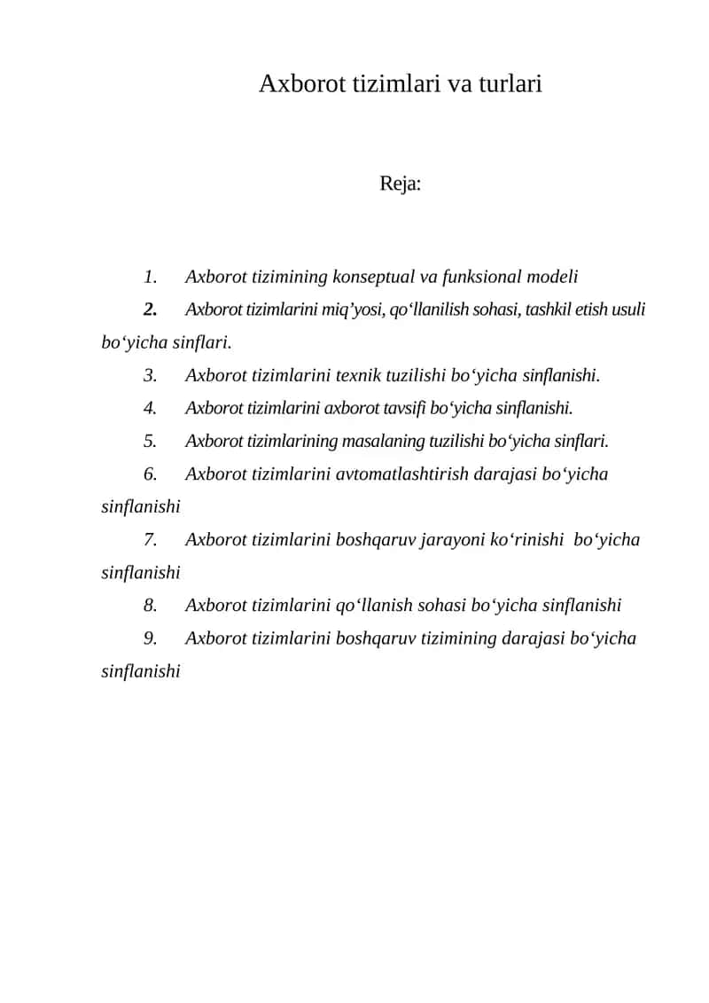 Axborot tizimlari va turlari 1