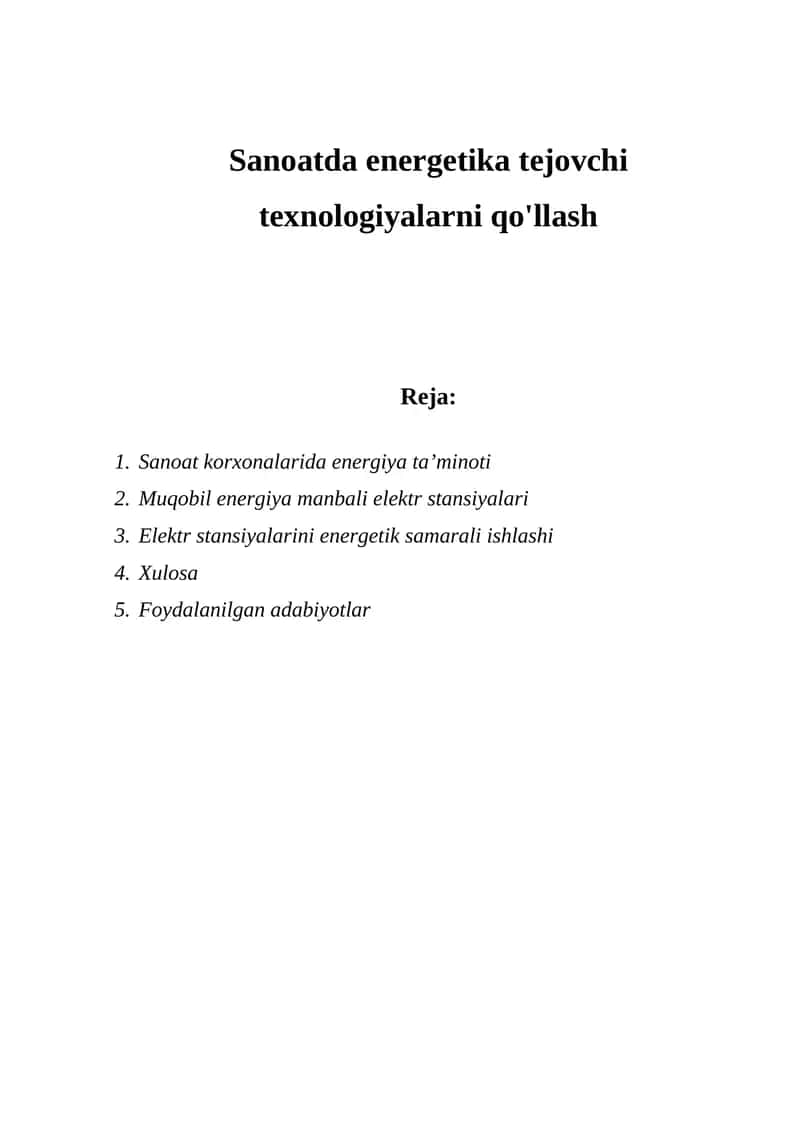 Sanoatda energetika tejovchi texnologiyalarni qo'llash 1