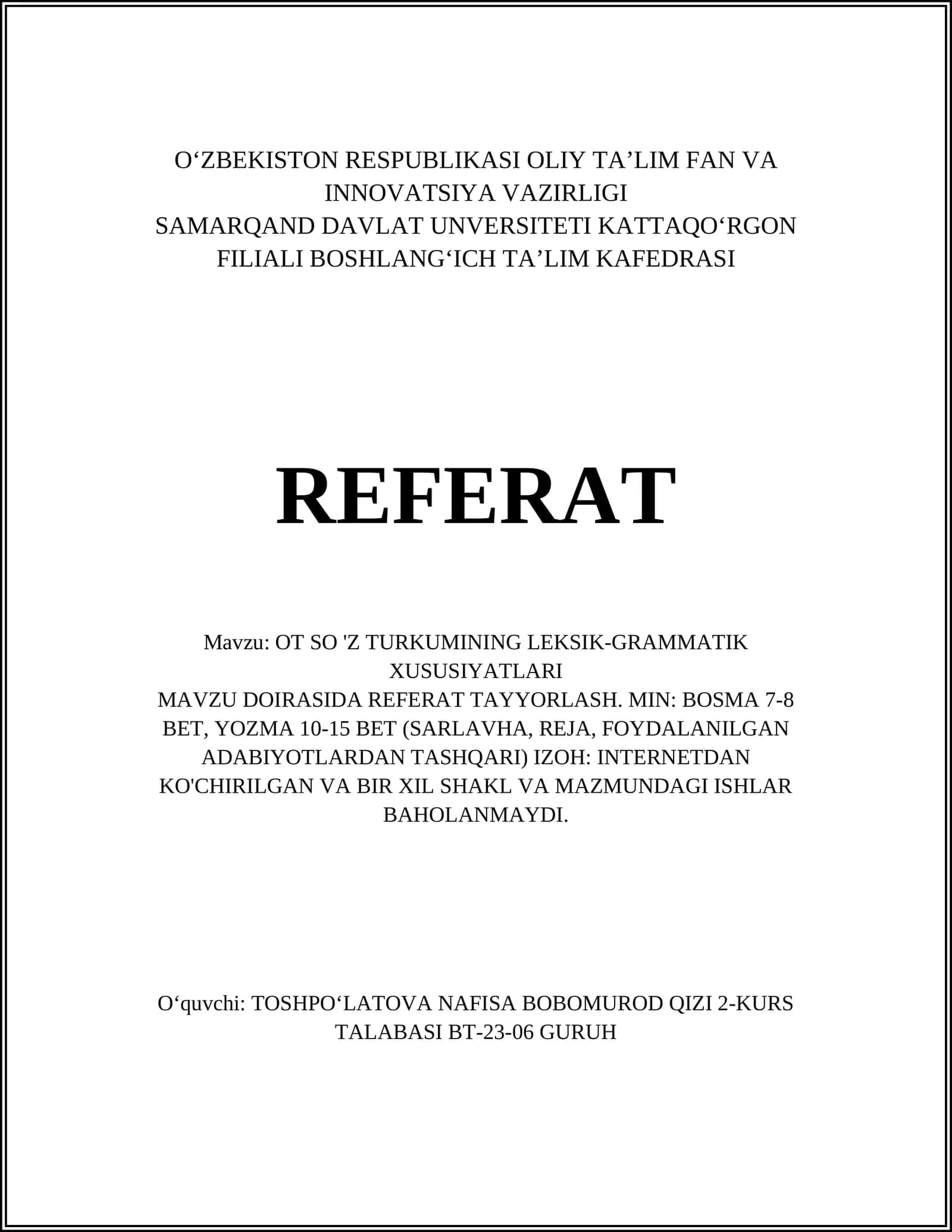 O'z Turku So'zlarning Leksik-grammatik Xususiyatlari 1