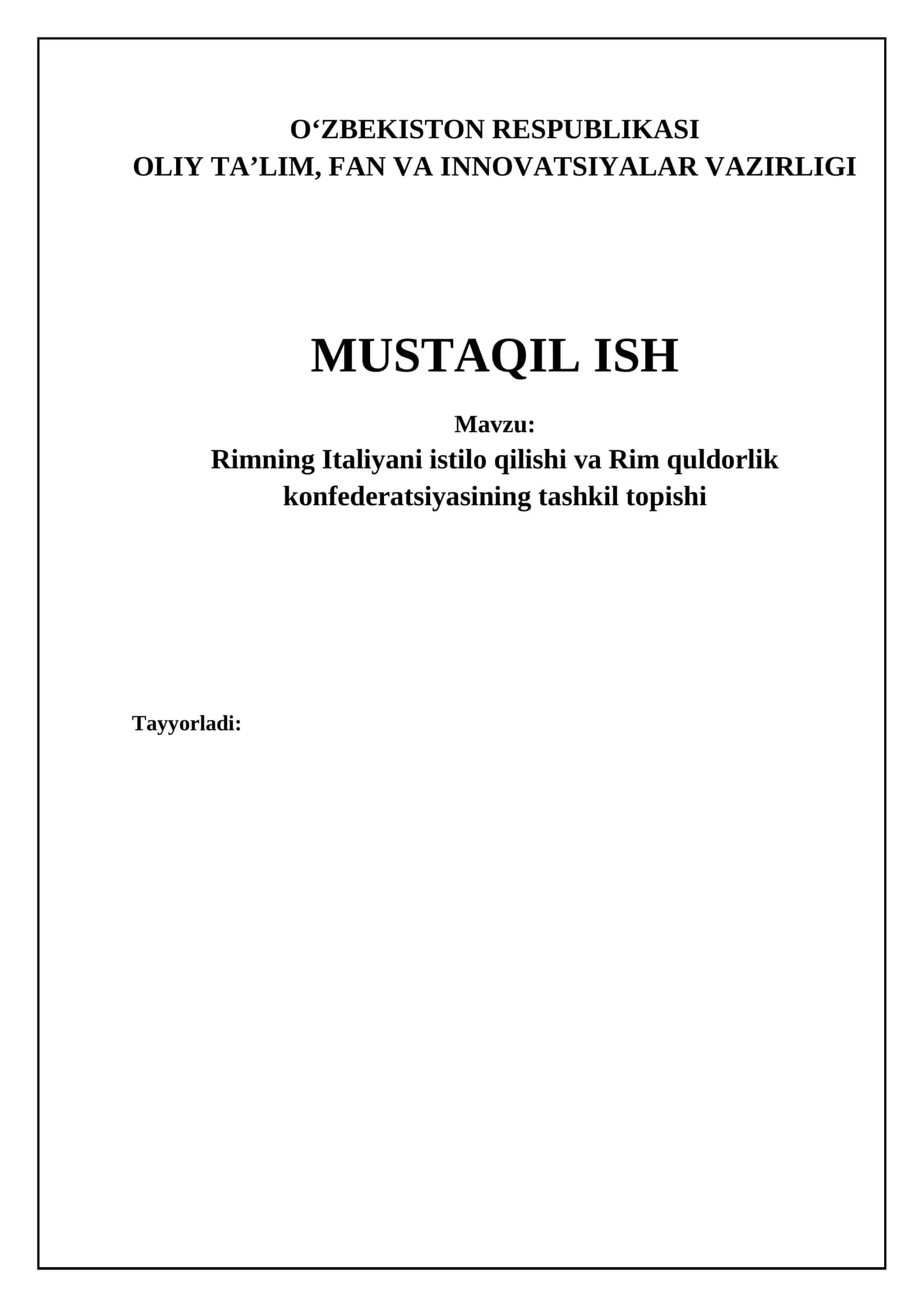 Rimning Italiyani istilo qilishi va Rim quldorlik konfederatsiyasining tashkil topishi 1