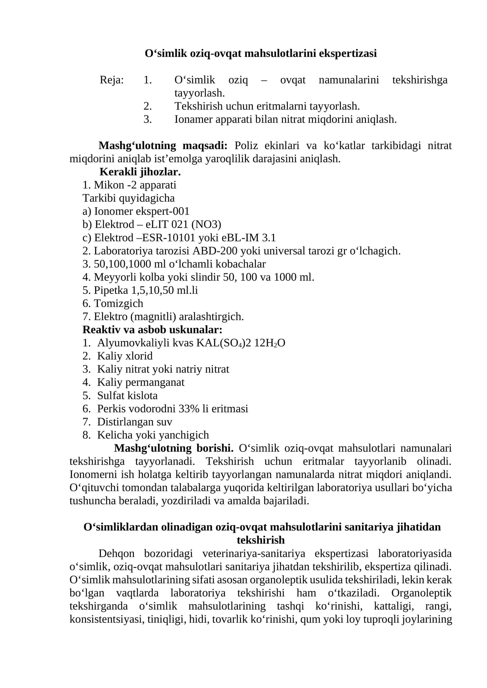 O‘simlik oziq-ovqat mahsulotlarini ekspertizasi 1