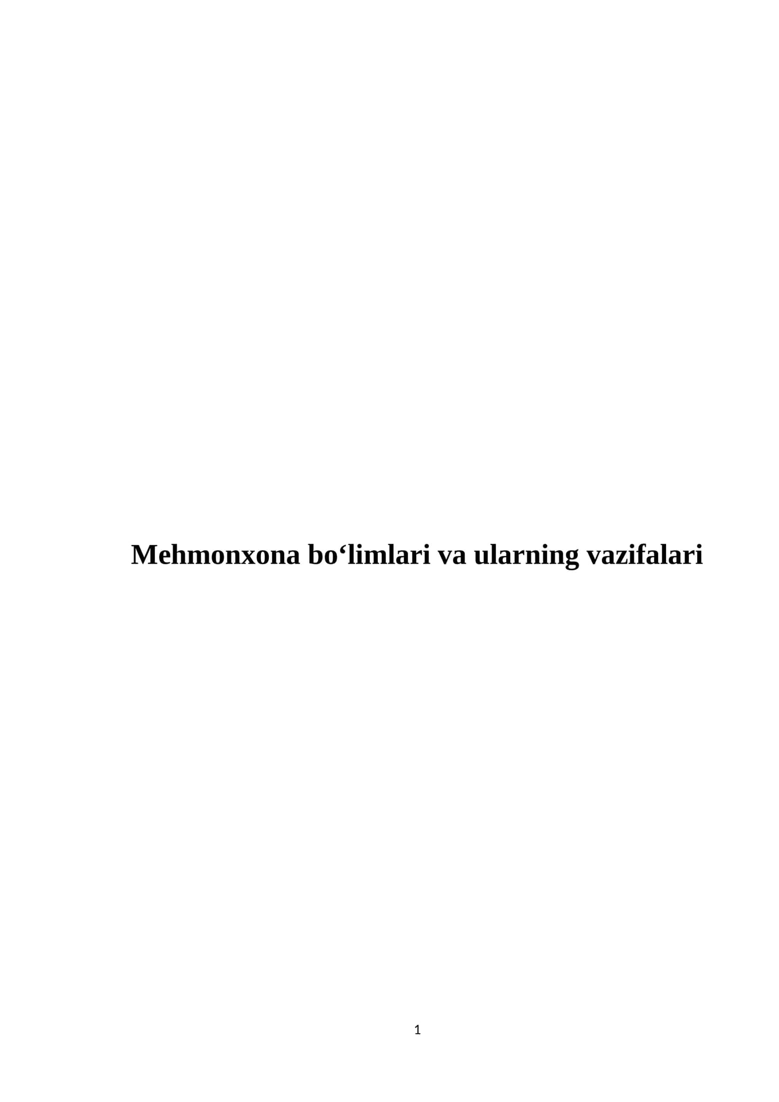 Mehmonxona bo‘limlari va ularning vazifalari 1