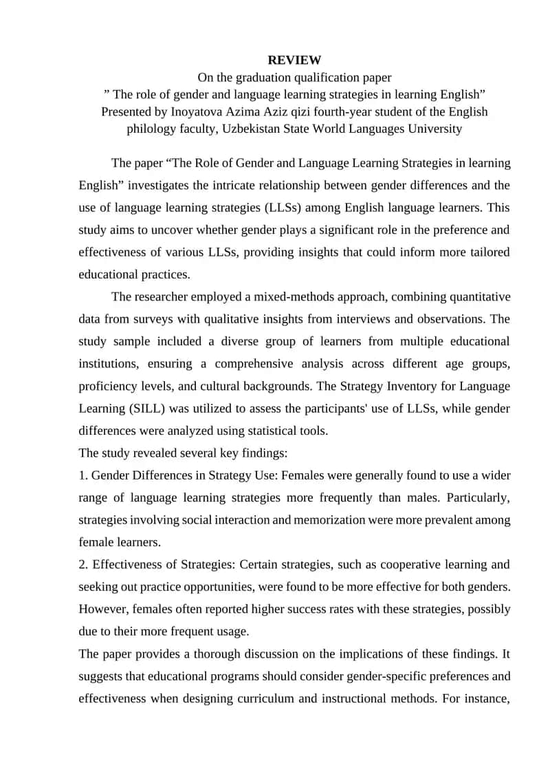 The Role of Gender and Language Learning Strategies in learning English 1