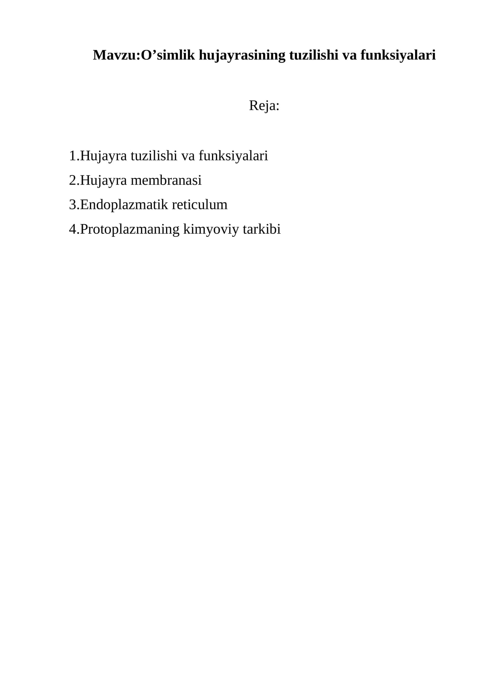 O’simlik hujayrasining tuzilishi va funksiyalari 1