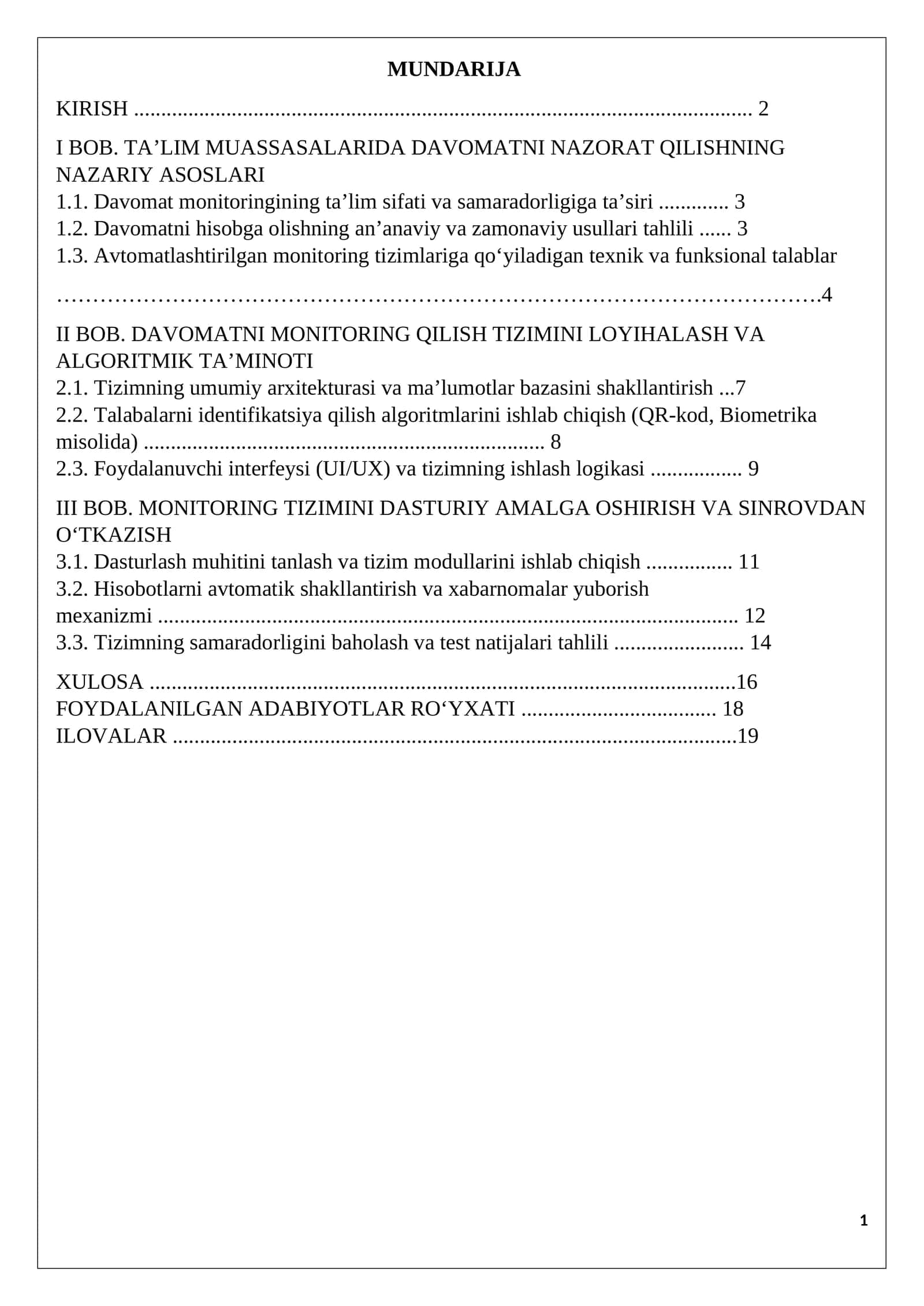 Ta'lim muassalar talabalar davomatini monitoring qilish tizimi 1