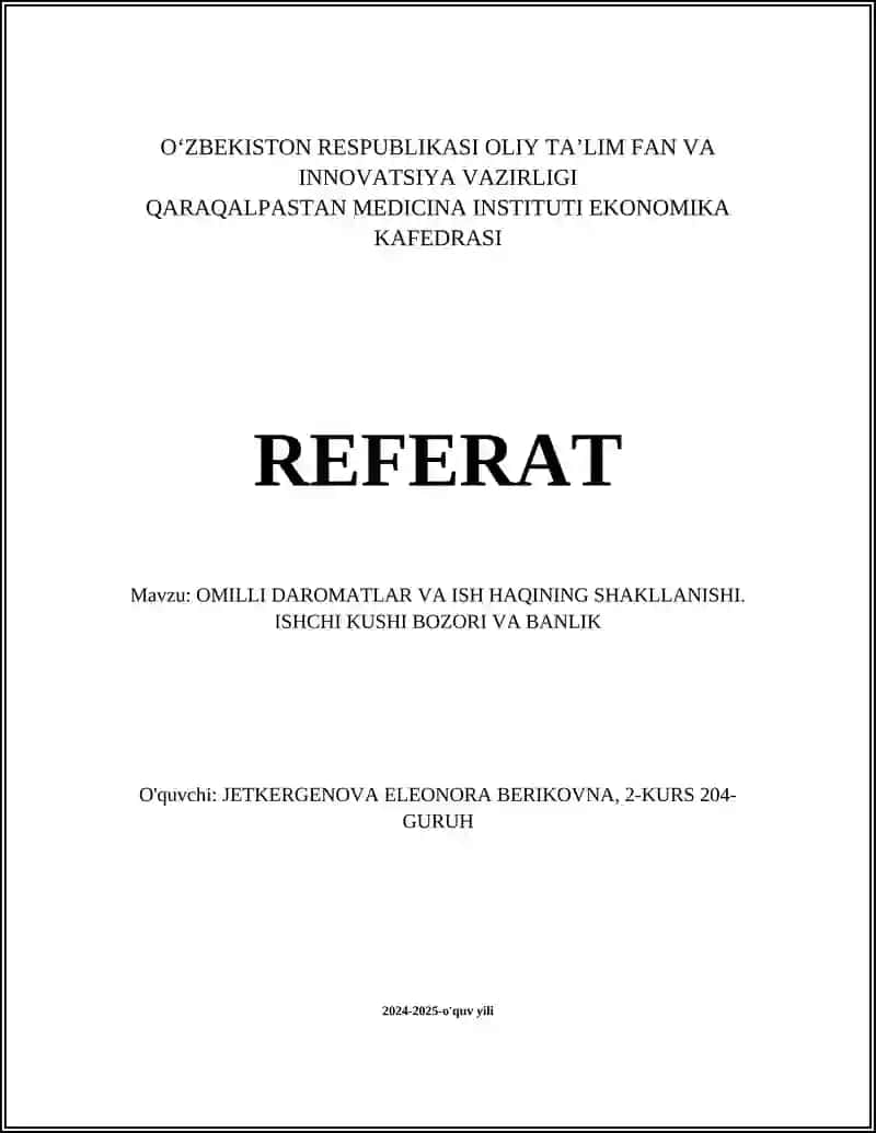 OMILLI DAROMATLAR VA ISH HAQINING SHAKLLANISHI
