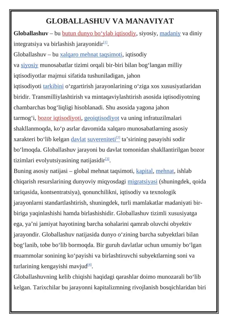 Globallashuv VA MANAVIYAT 1