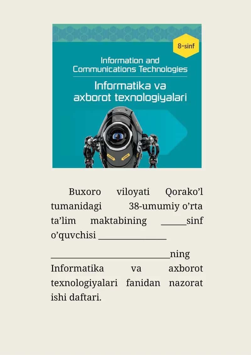 Informatika va axborot texnologiyalari fanidan nazorat ishi daftari 1