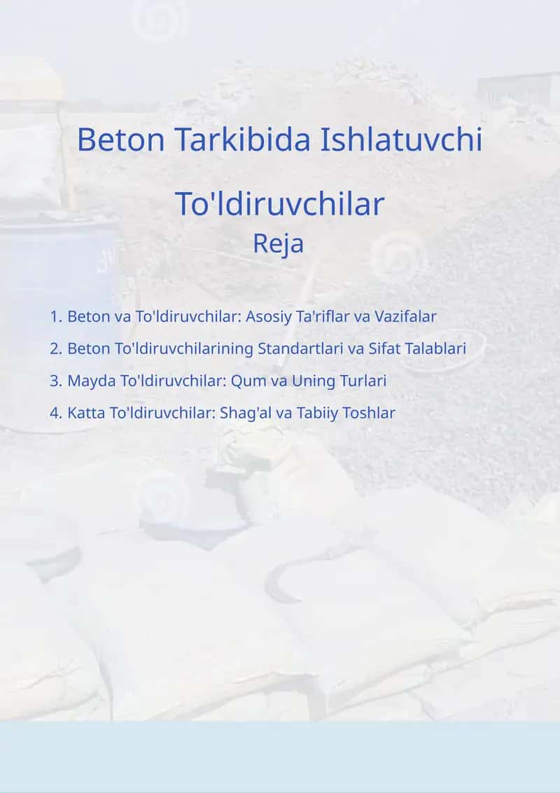 Beton Tarkibida Ishlatuvchi To'ldiruvchilar 1