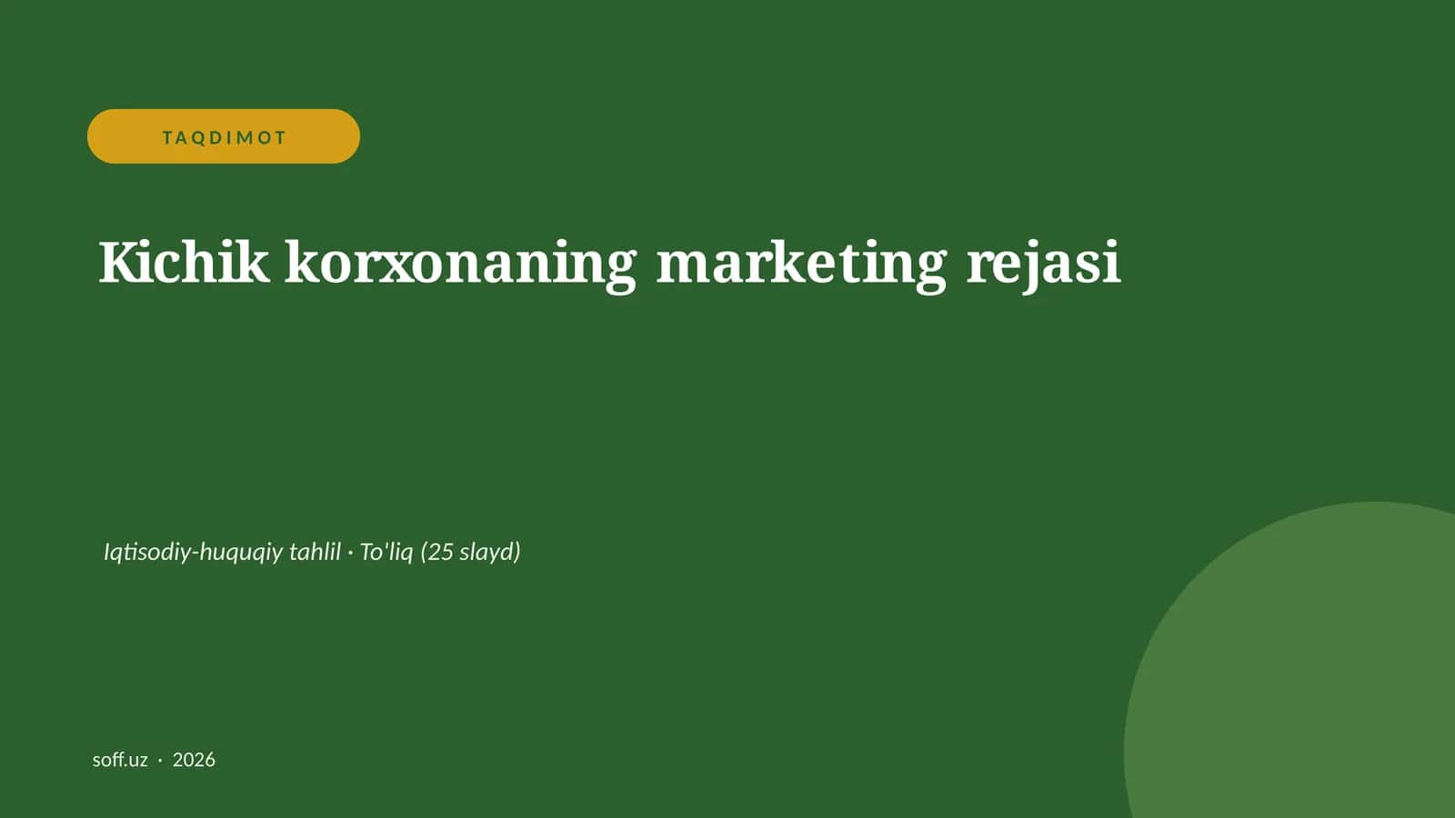 Kichik korxonaning marketing rejasi 1