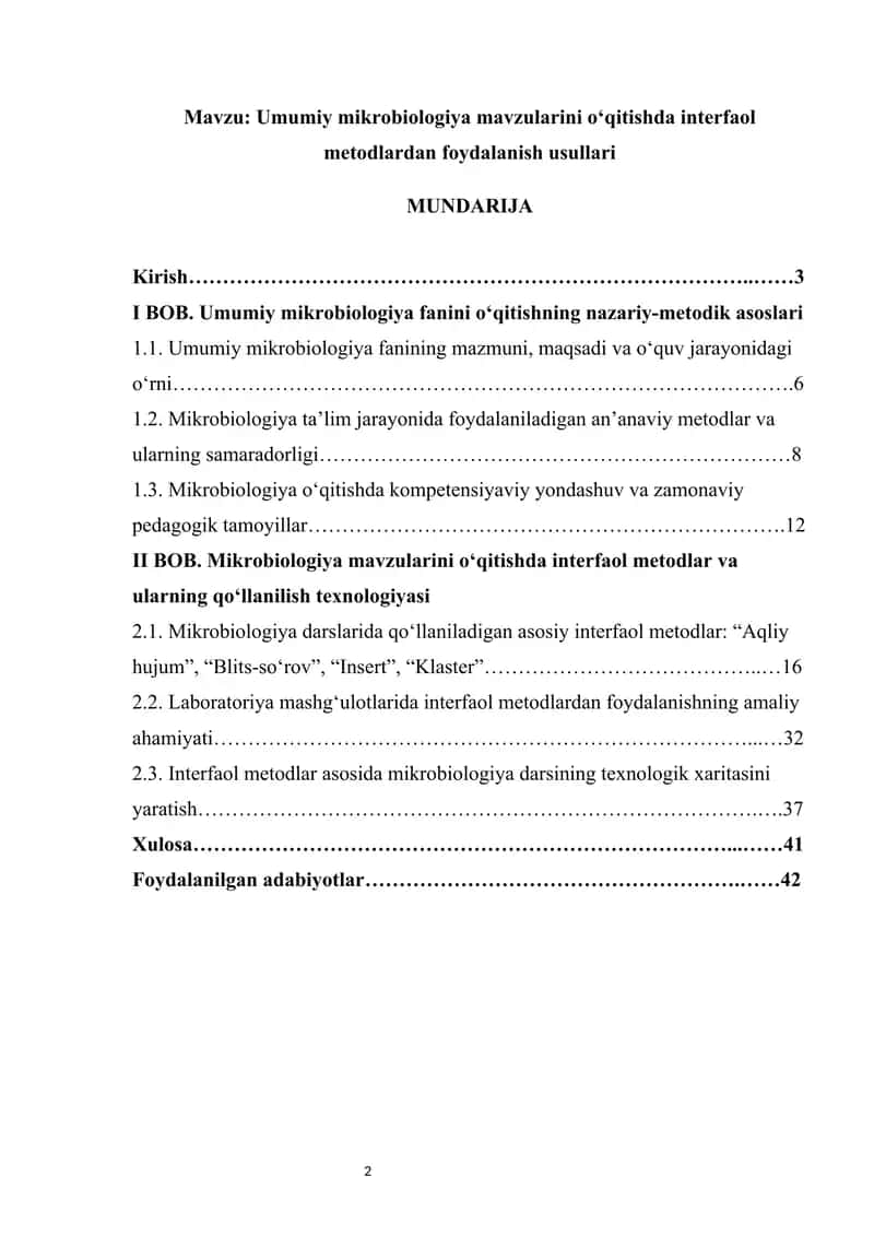 Umumiy mikrobiologiya mavzularini o‘qitishda interfaol metodlardan foydalanish usullari 1