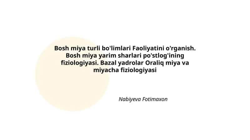 Bosh miya yarim sharlari po'stlog'ining fiziologiyasi 1