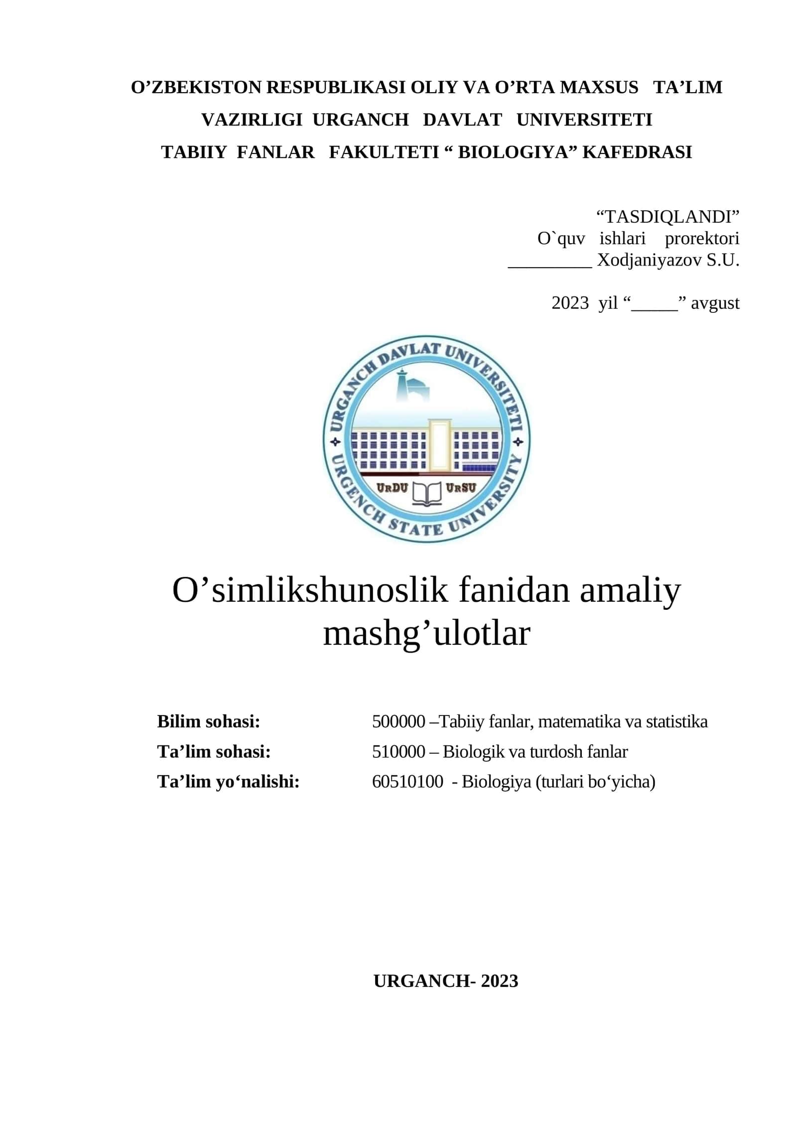 O’simlikshunoslik fanidan amaliy mashg’ulotlar 1