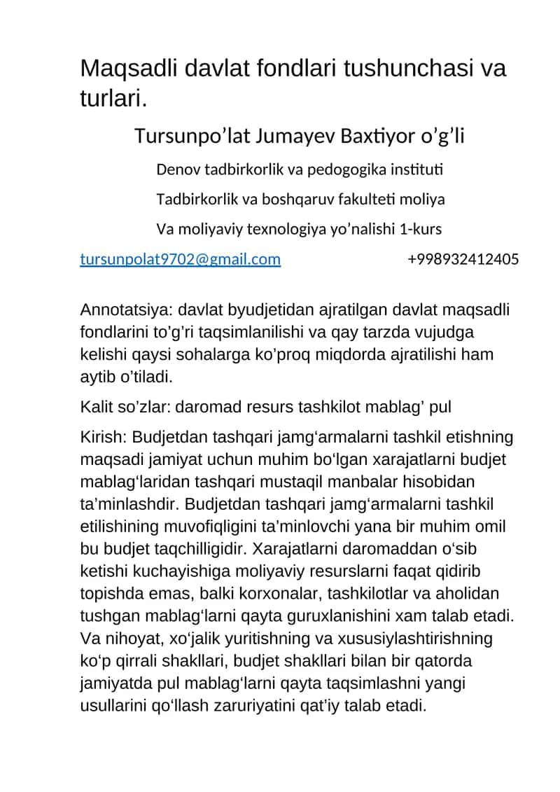 Davlat Maqsadli Fondlari Tushunchasi va Turlari 1
