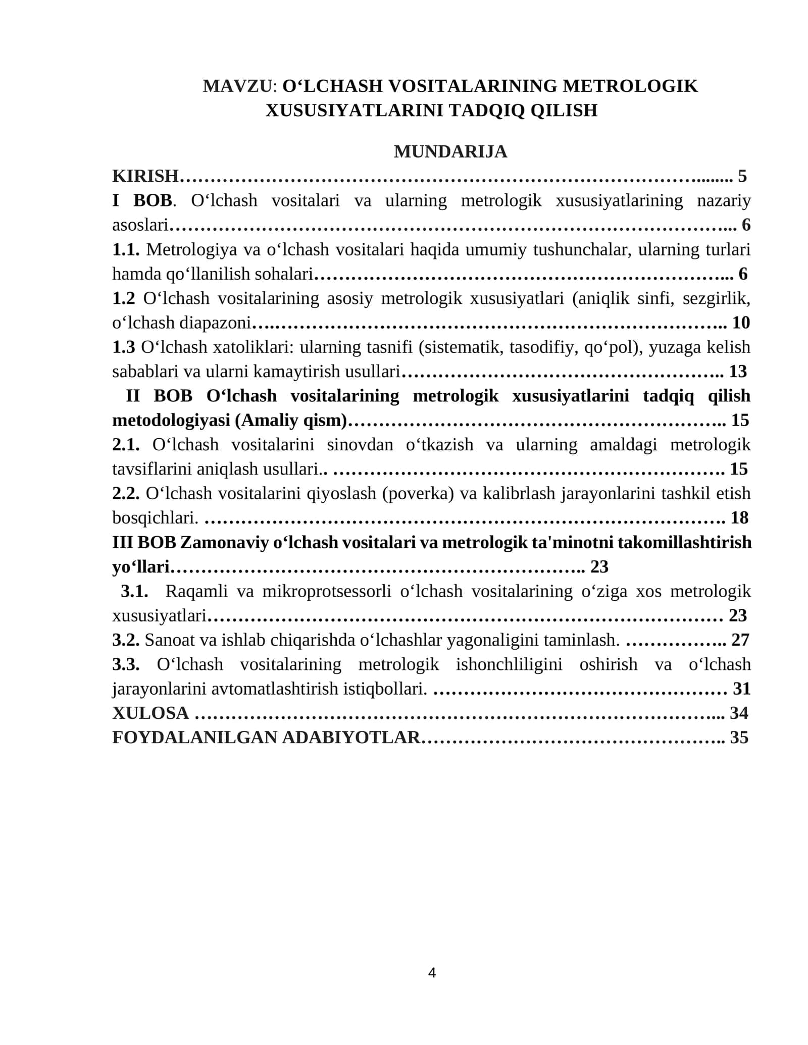 O‘LCHASH VOSITALARINING METROLOGIK XUSUSIYATLARINI TADQIQ QILISH 1