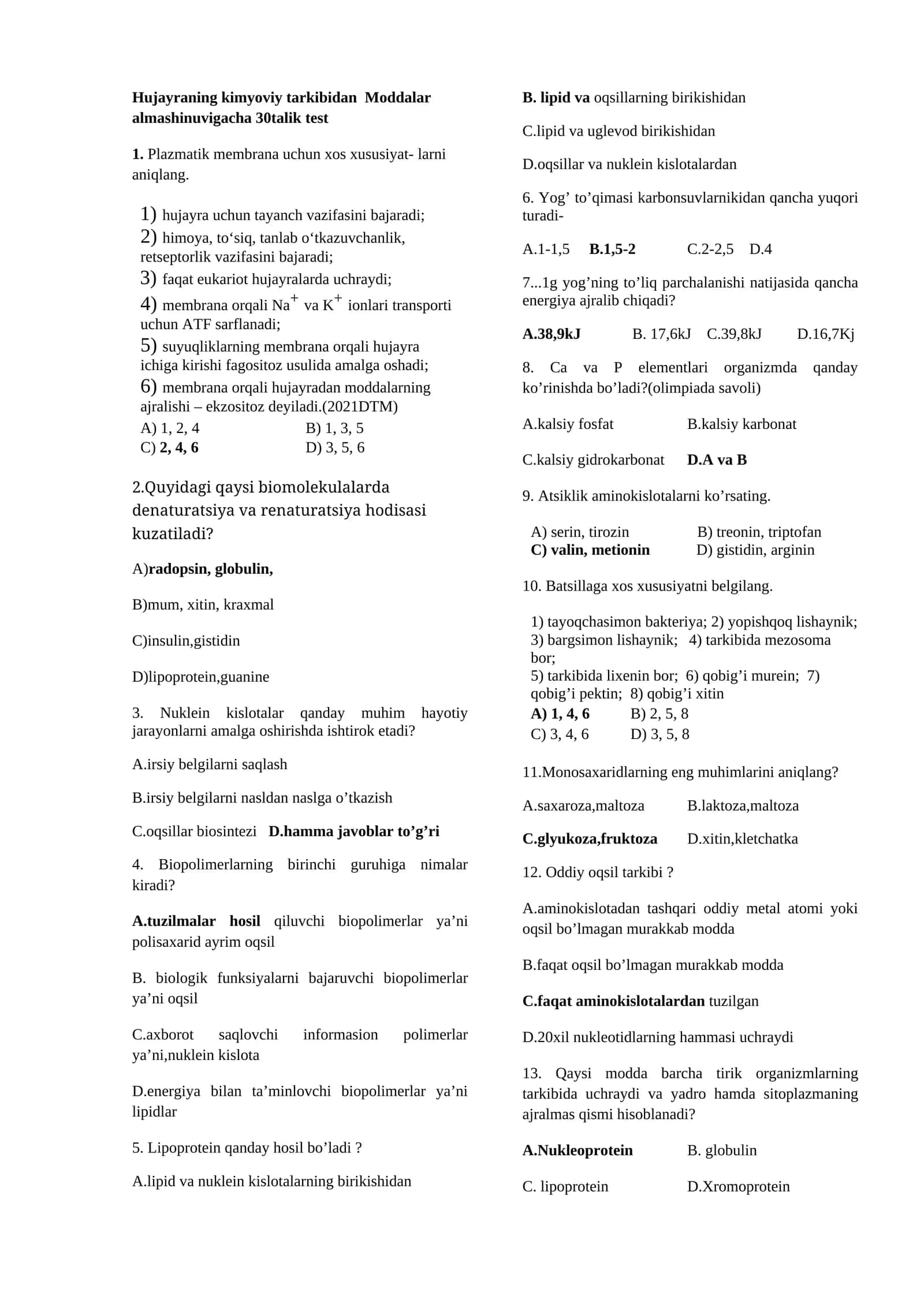 Moddalar almashinuvi 30talik test 1