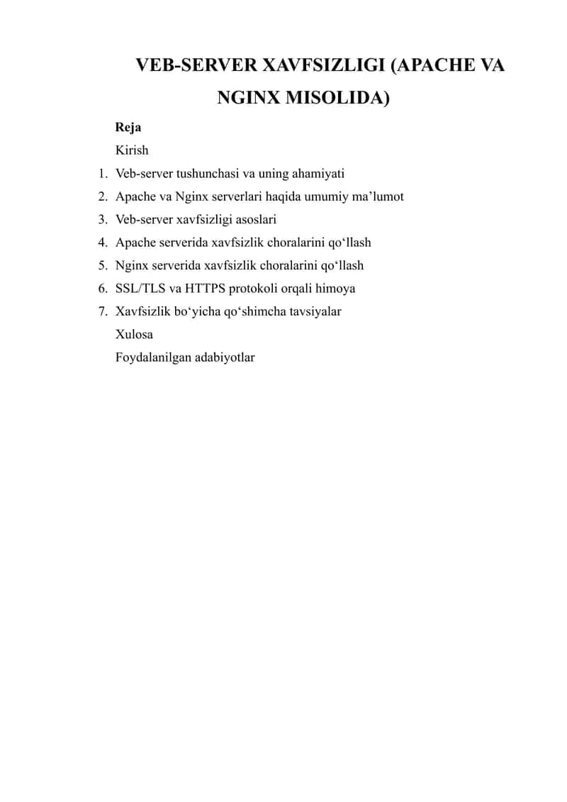 VEB-SERVER XAVFSIZLIGI (APACHE VA NGINX MISOLIDA) 1