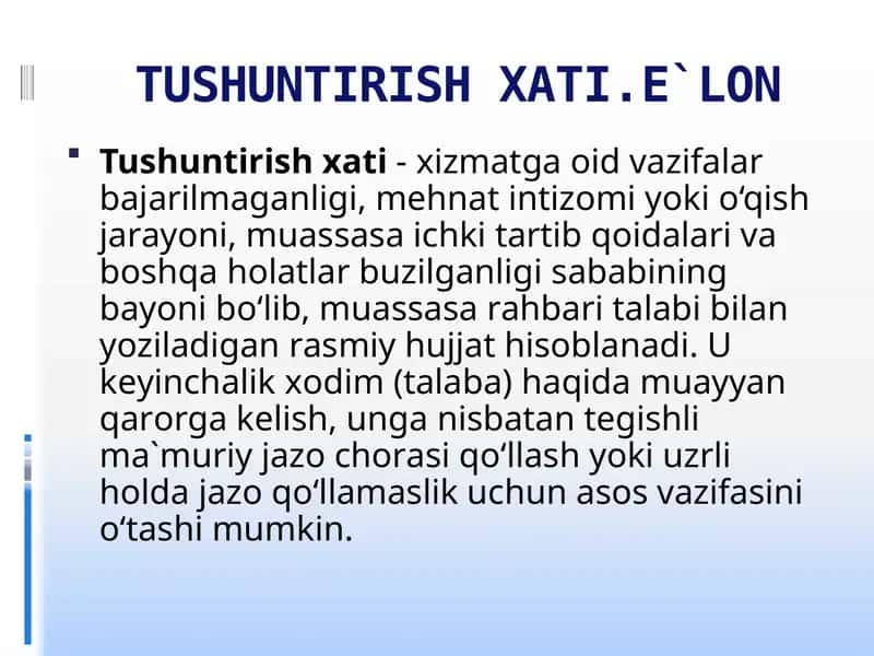 TUSHUNTIRISH XАTI.E`LОN 1