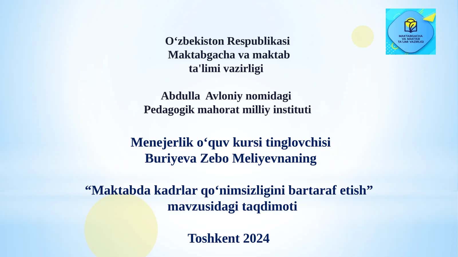 Maktabda kadrlar qo‘nim sizligini bartaraf etish 1