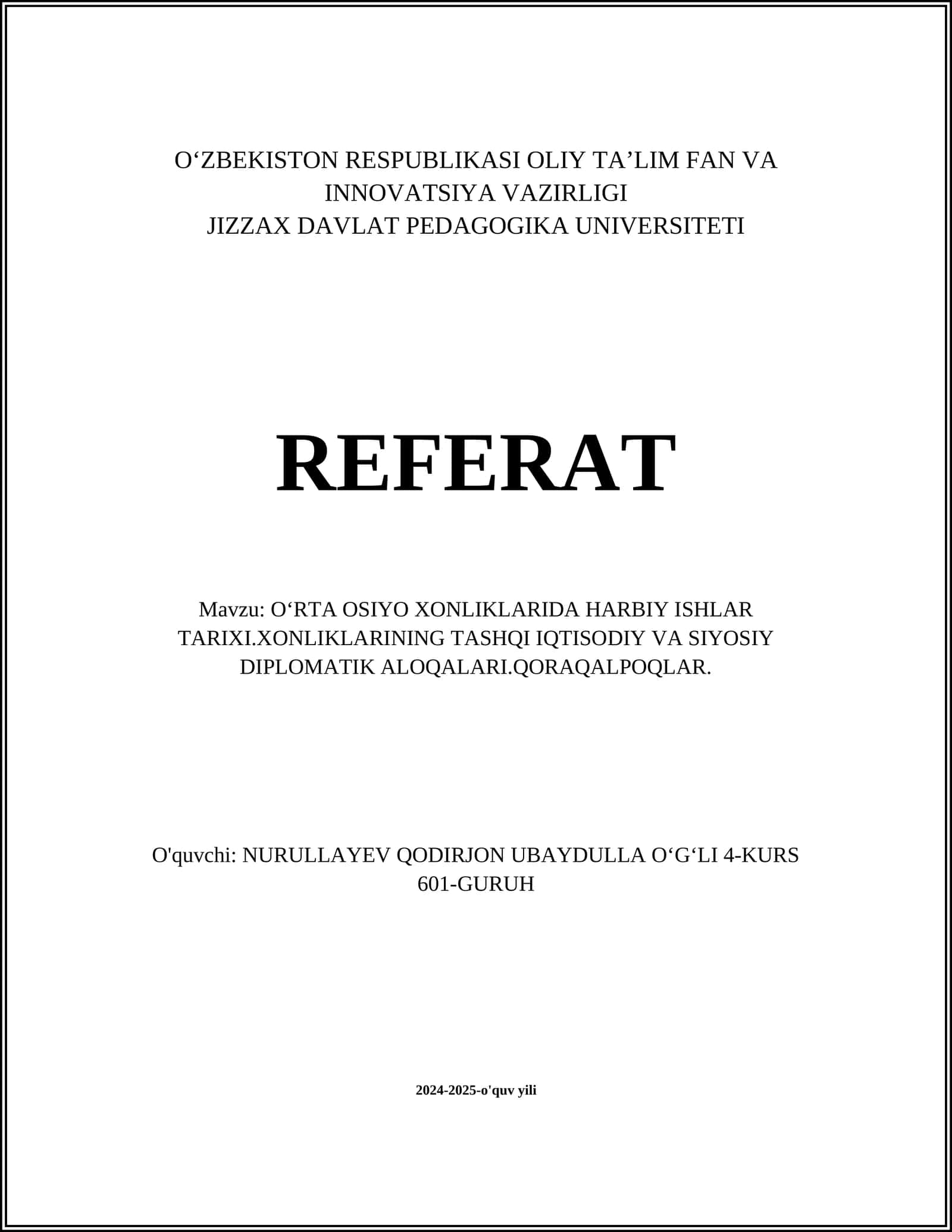 Oʻrta Osiyo xonliklarining harbiy tashkiloti 1