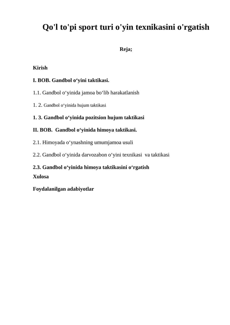 Qo'l to'pi sport turi o'yin texnikasini o'rgatish 1