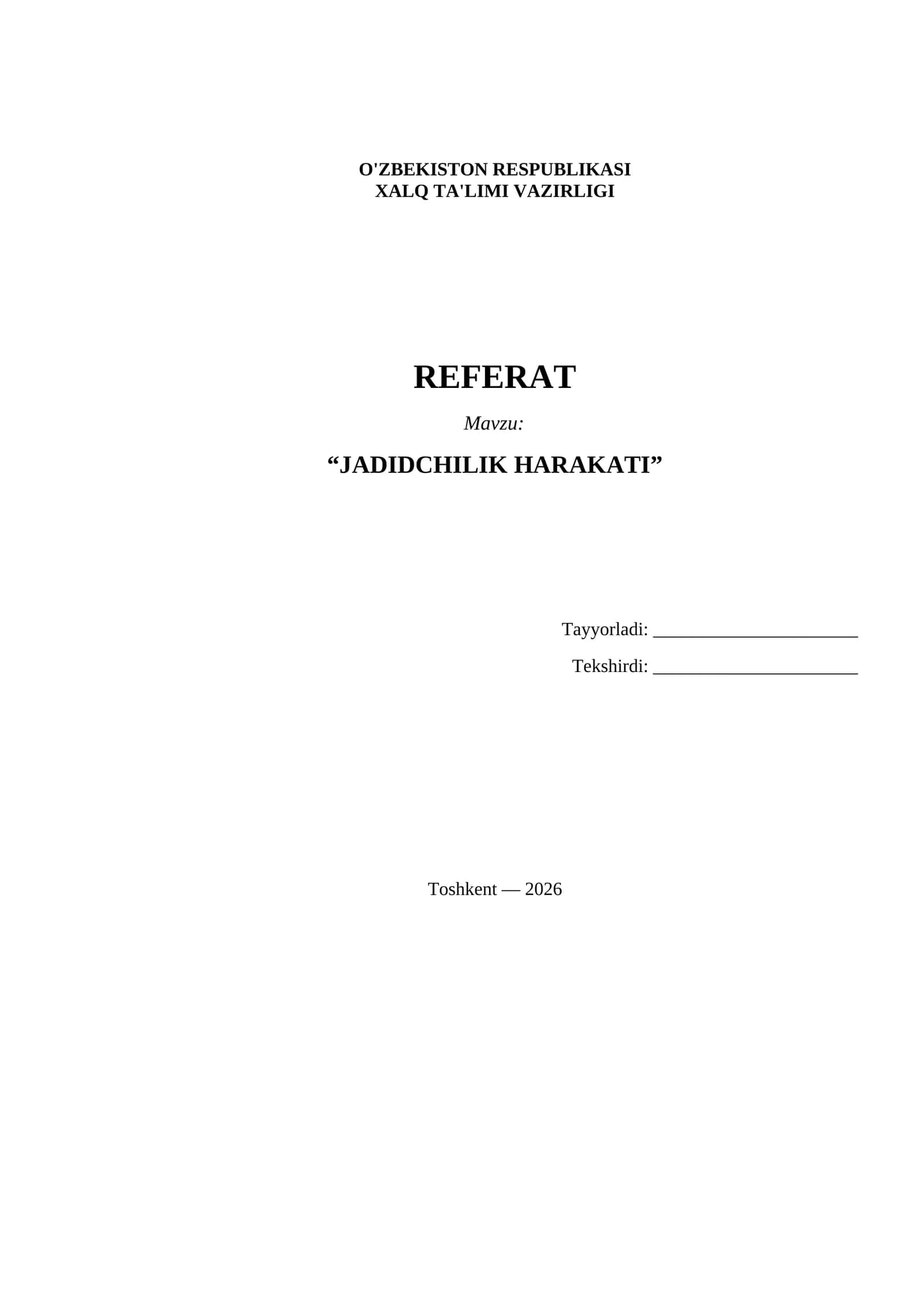 Referat Jadidchilik harakati mavzusida 1