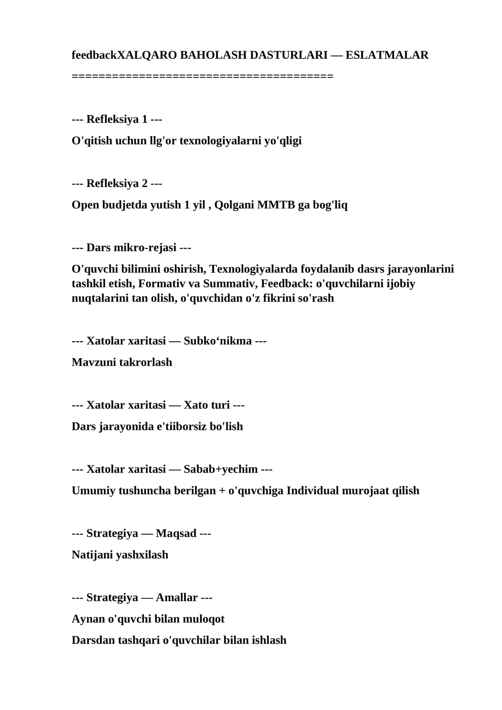 XALQARO BAHOLASH DASTURLARI — ESLATMALAR 1